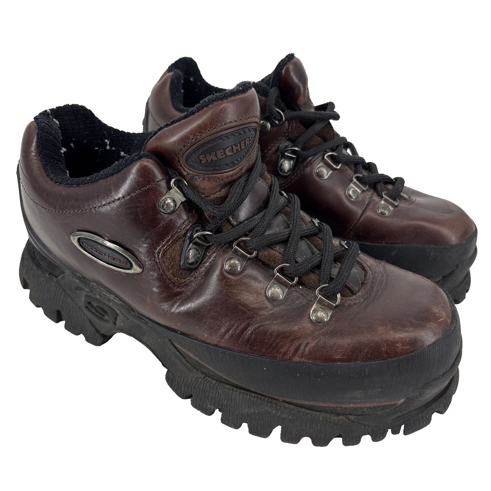 Vintage Skechers Shoes Men 7 Women 8.5 Oxblood Brown Leather Platform Y2K Chunky